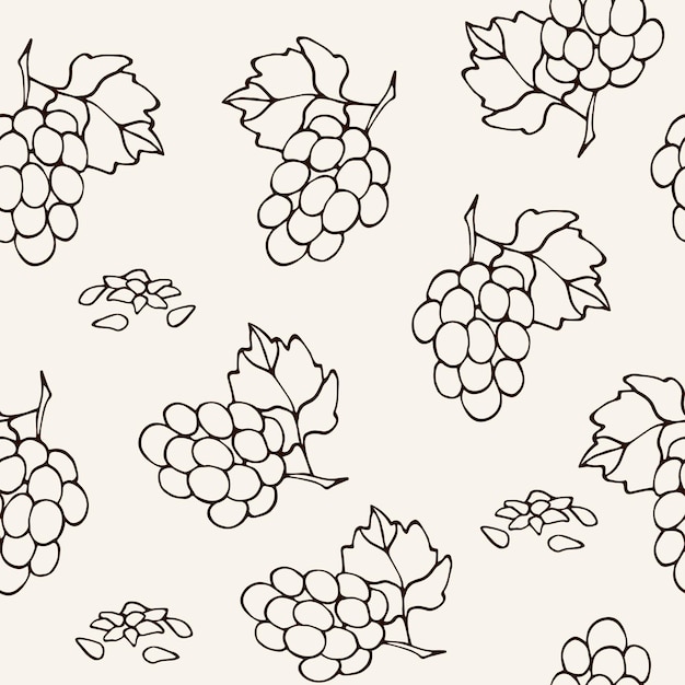 Hand drawn grape seed seamless pattern