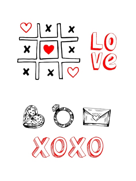 Hand drawn graphic love sketches Love phrases