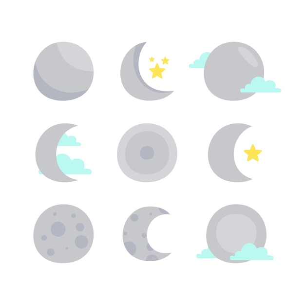 hand drawn gray moon and clouds element illustration