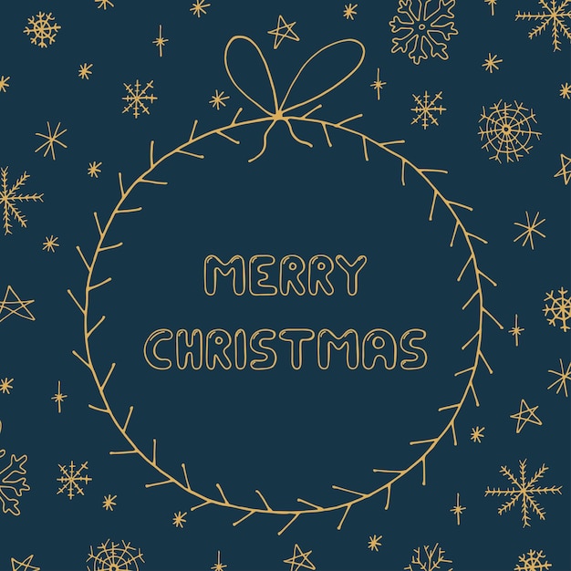 Hand drawn greeting card in doodle style Christmas frame