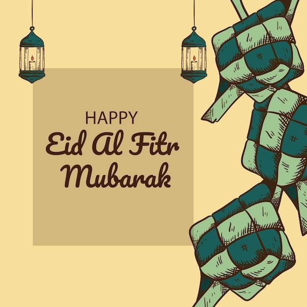 hand drawn greeting card eid al fitr mubarak