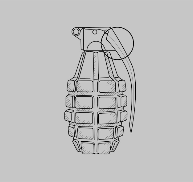 Hand drawn grenade Black solid outline tattoo sketch