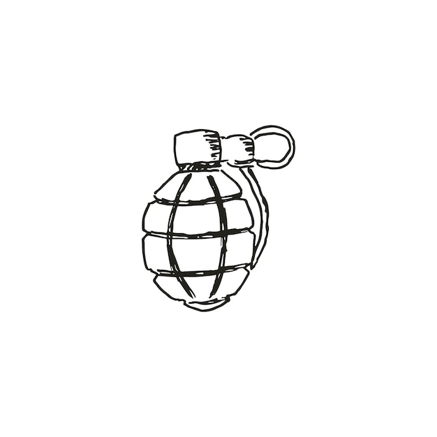 Hand drawn grenade ink drawing sketch weapon vector black isolated illustration on white background