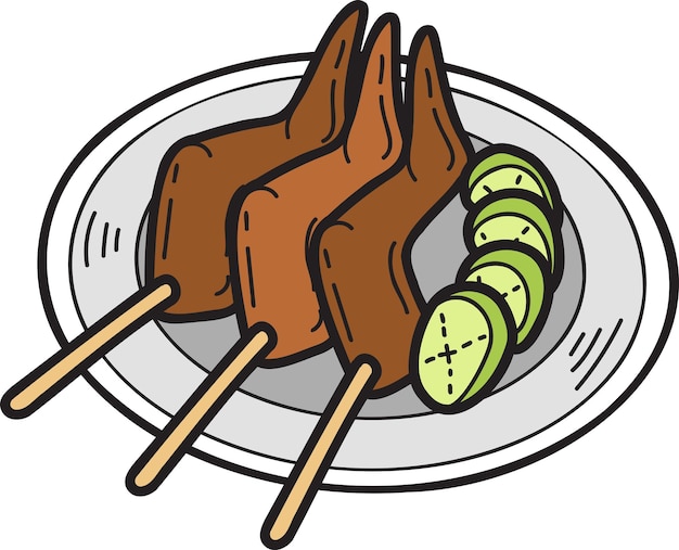 Hand Drawn Grilled Chicken Wings or Thai food illustration