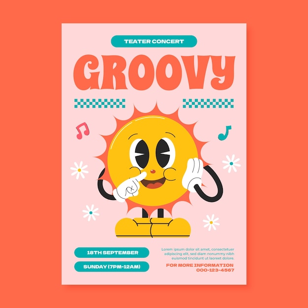 Vector hand drawn groovy 70's poster template