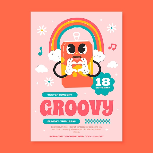 Vector hand drawn groovy 70's poster template