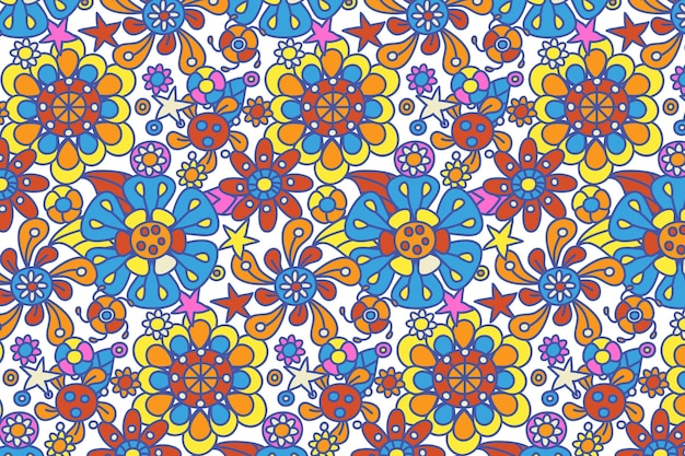 Hand drawn groovy floral pattern