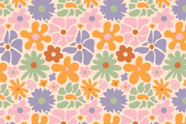 Hand drawn groovy flower pattern