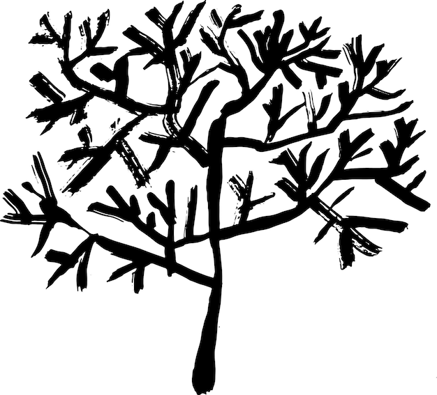 Hand drawn grunge dry brush tree without leaves print