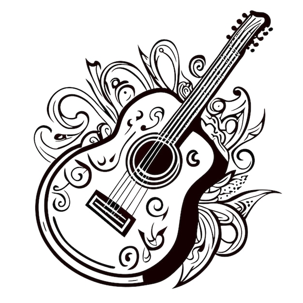 hand drawn guitar doodle outline illustration vector illustration