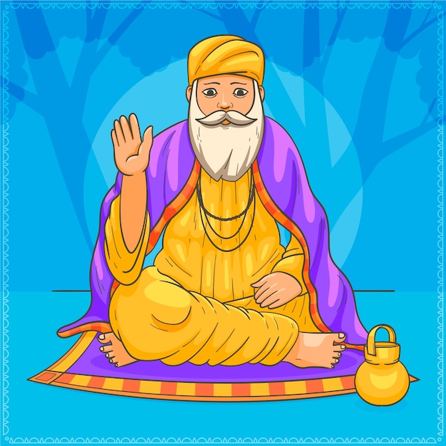 Hand drawn guru nanak gurpurab illustration