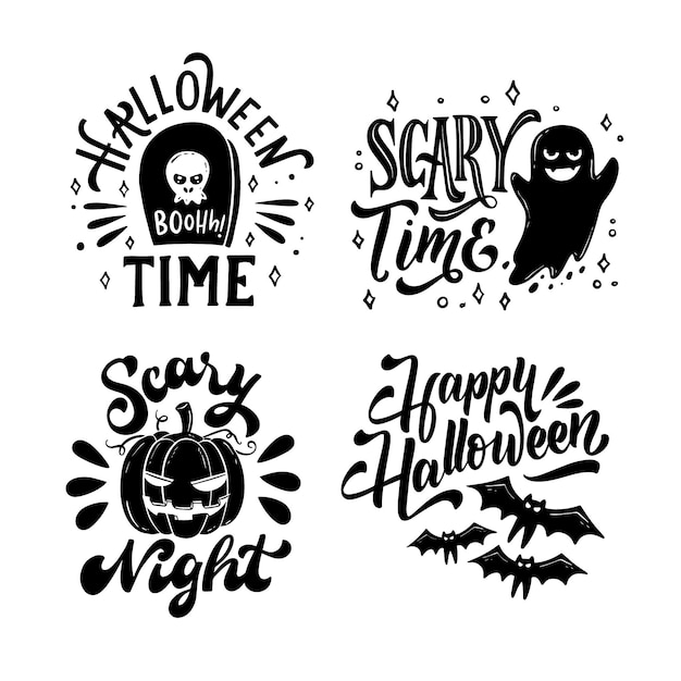 Hand drawn halloween badge collection