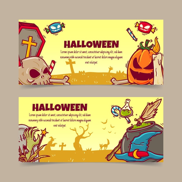 Hand drawn halloween banners set