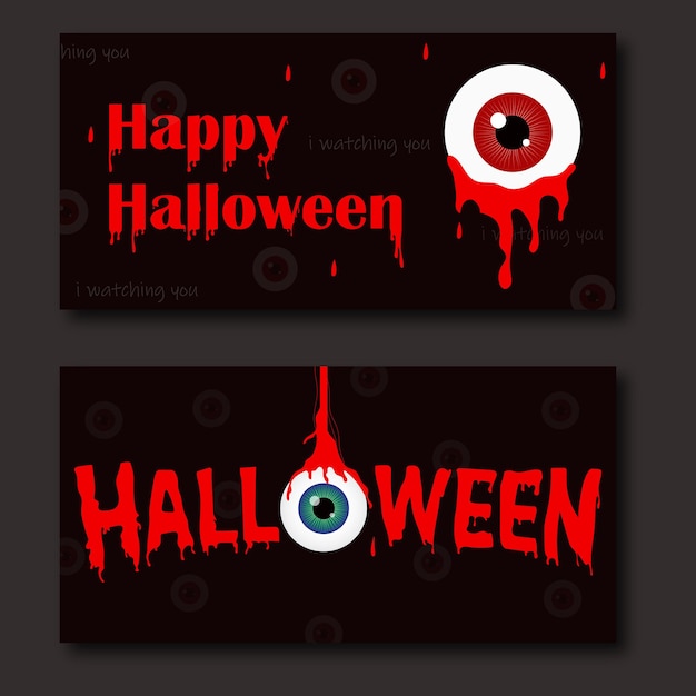 Hand drawn halloween banners with bloody eyes