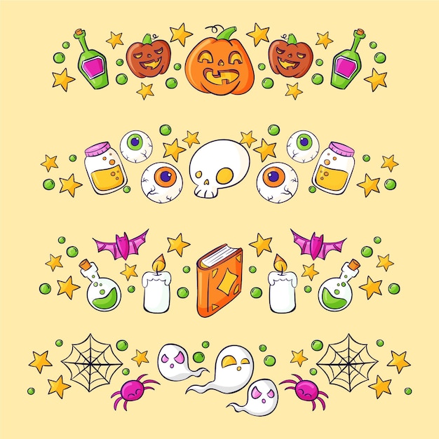 Hand drawn halloween borders collection