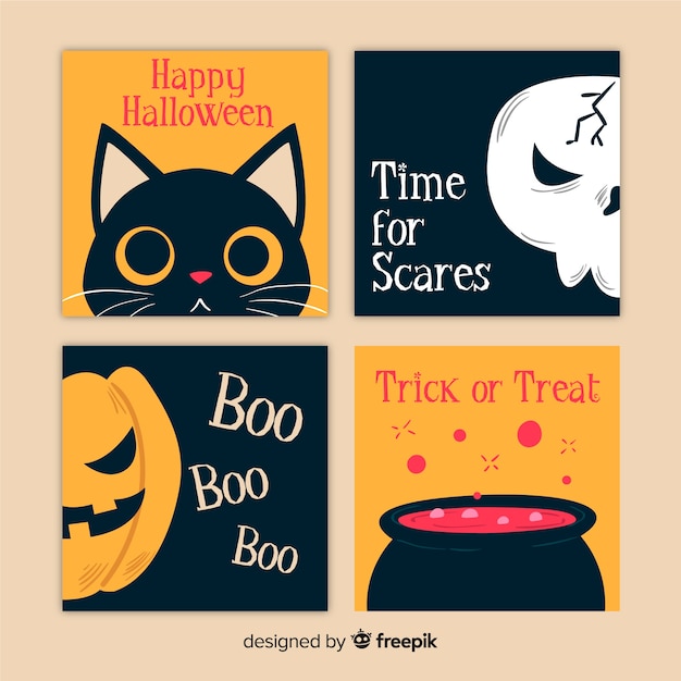 Hand drawn halloween card collection