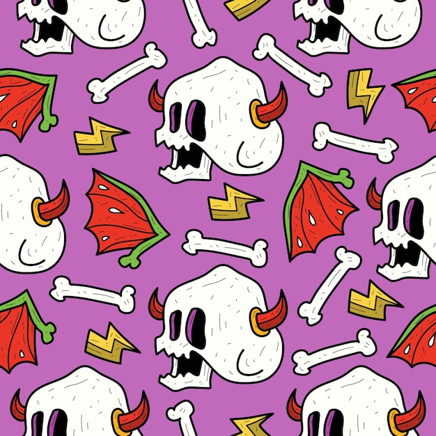 hand drawn halloween cartoon seamless pattern design