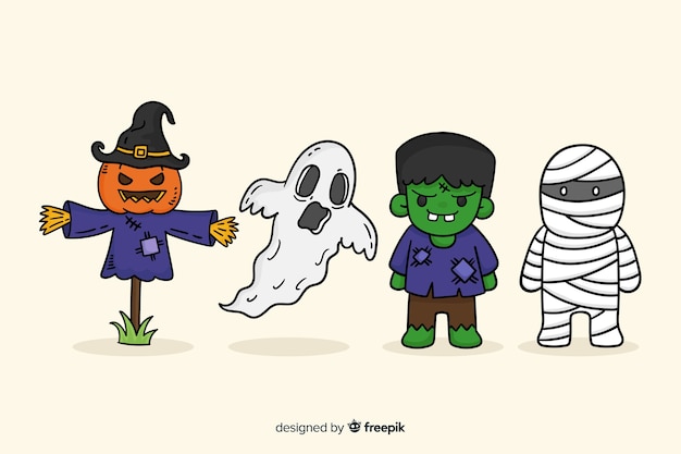 Hand drawn halloween character collection