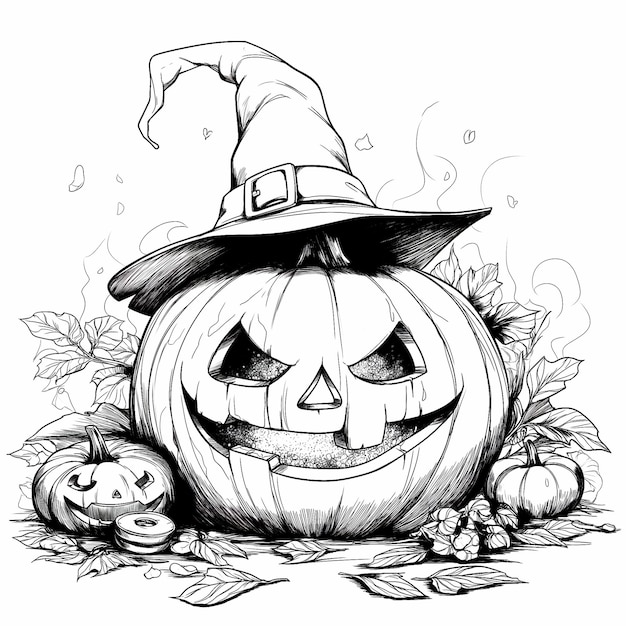 Vector hand drawn halloween coloring page illustration