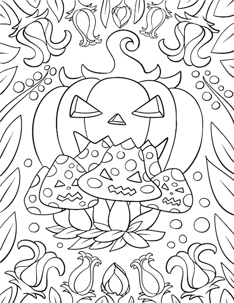 Hand drawn halloween coloring page illustration