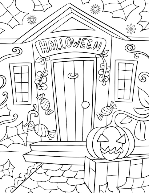 Hand drawn halloween coloring page illustration