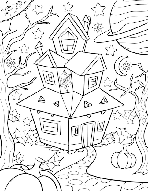 Hand drawn halloween coloring page illustration