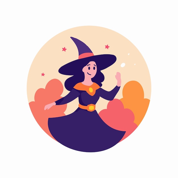 Hand Drawn Halloween cute witch in flat style