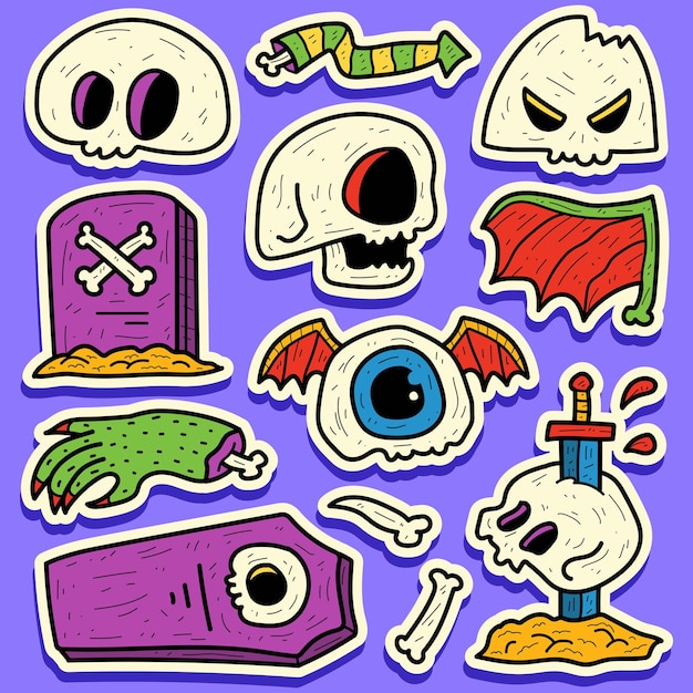 hand drawn halloween doodle cartoon sticker design