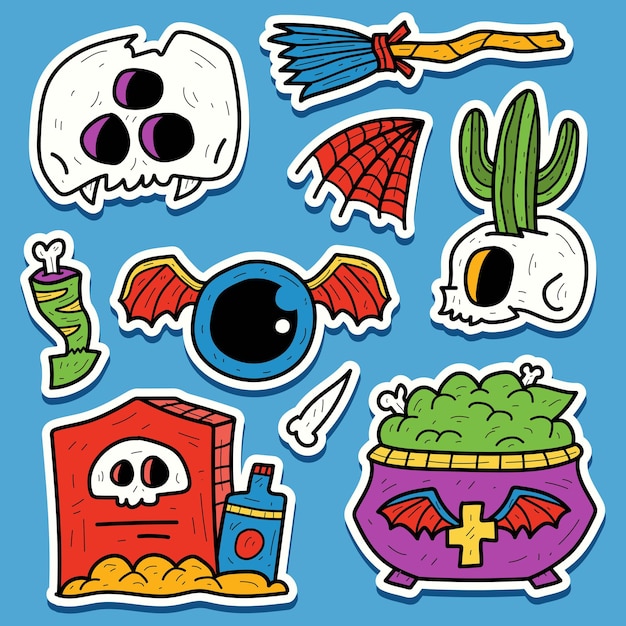 hand drawn halloween doodle cartoon sticker design