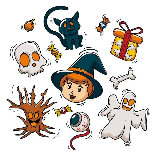 Hand drawn halloween element collection