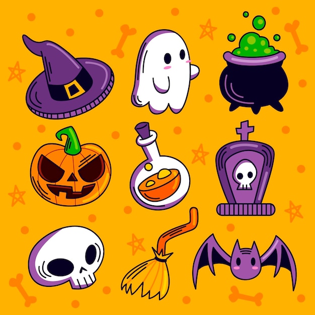 Hand drawn halloween element collection