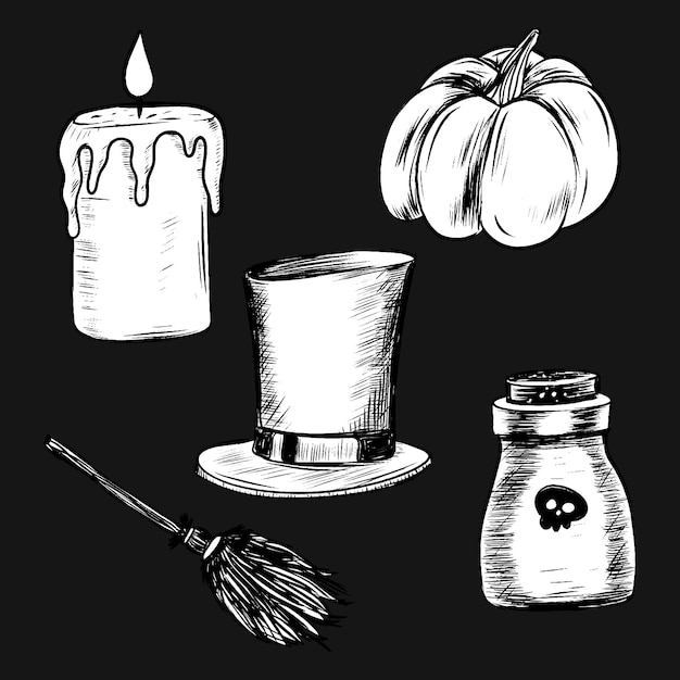 Hand drawn halloween elements collection