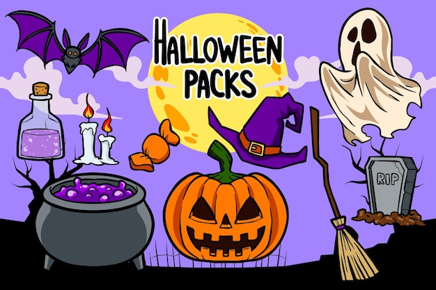 Hand drawn halloween elements illustration