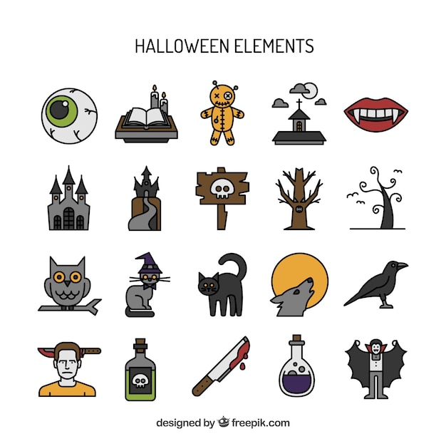 Hand drawn halloween elements set