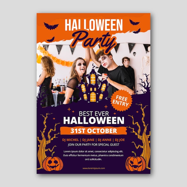 Hand drawn halloween party vertical poster template