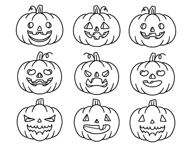 Hand drawn halloween pumpkin set