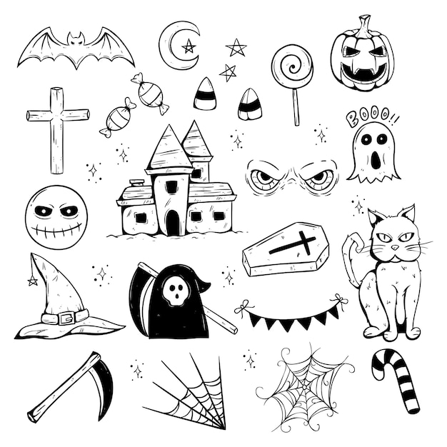 hand drawn halloween scary icons or elements