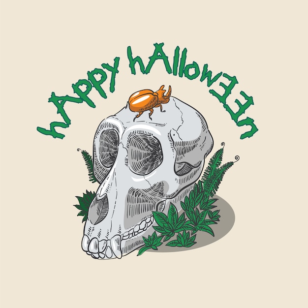 Hand drawn halloween skull illustration