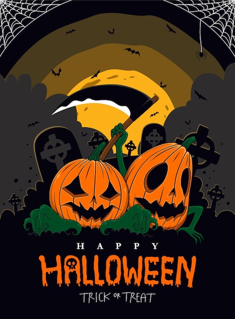 Hand drawn hallowen pumpkin in flat design