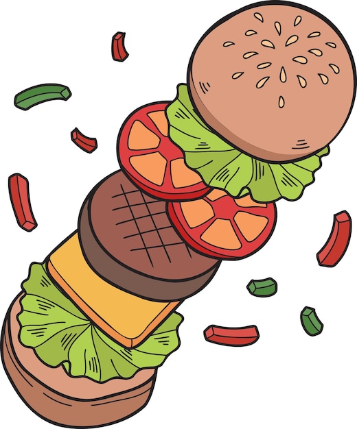 Hand Drawn hamburger spread illustration in doodle style