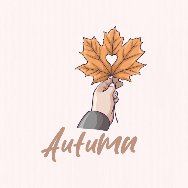 Hand drawn hand holding maple leaf for autumn