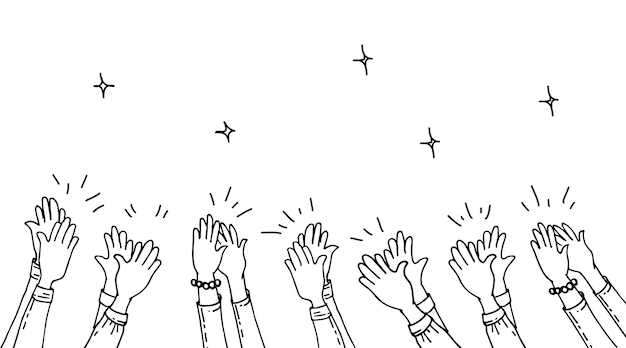 Hand drawn of hands clapping ovation applause thumbs up gesture on doodle style vector illustration