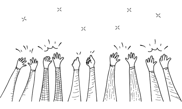 Hand drawn of hands clapping ovation applause thumbs up gesture on doodle style vector illustration