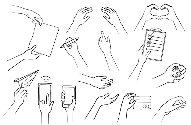 Hand drawn hands set collection of sketch symbols graphic design elements