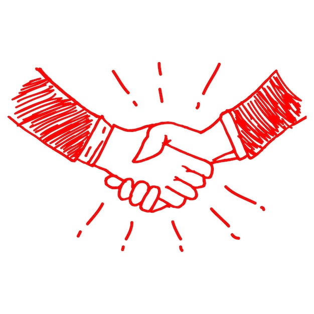 hand drawn of handshake hand gesture on doodle style vector illustration