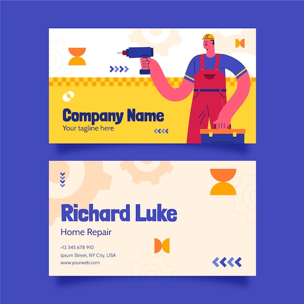 Vector hand drawn handyman horizontal business card