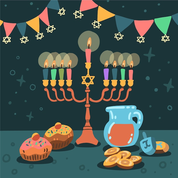 Hand drawn hanukkah celebration