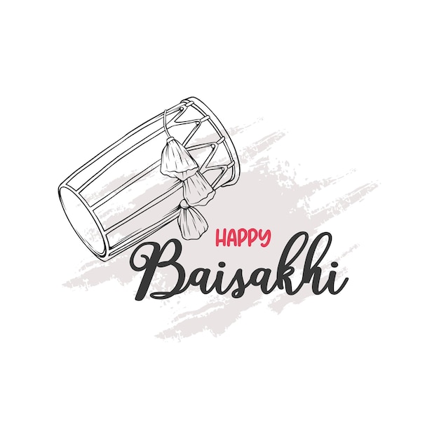 Hand drawn happy Baisakhi drum in line art style