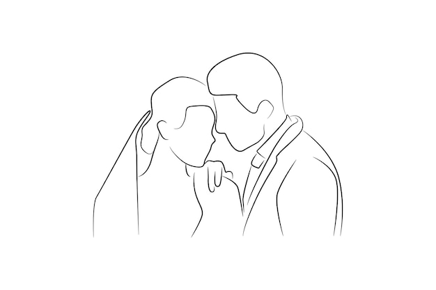 Hand drawn happy couple oneline continuous single line art