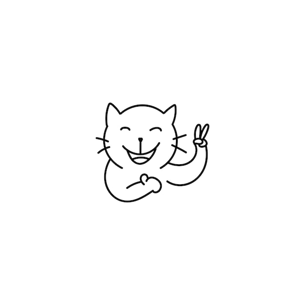 Hand drawn happy cute cat icon simple doodle icon